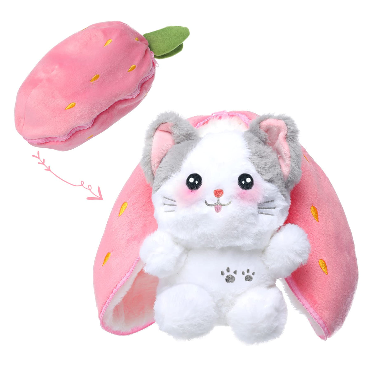 MIAODAM Strawberry Bunny Stuffed Animal,Reversible Cute Bunny Rabbit Plush
