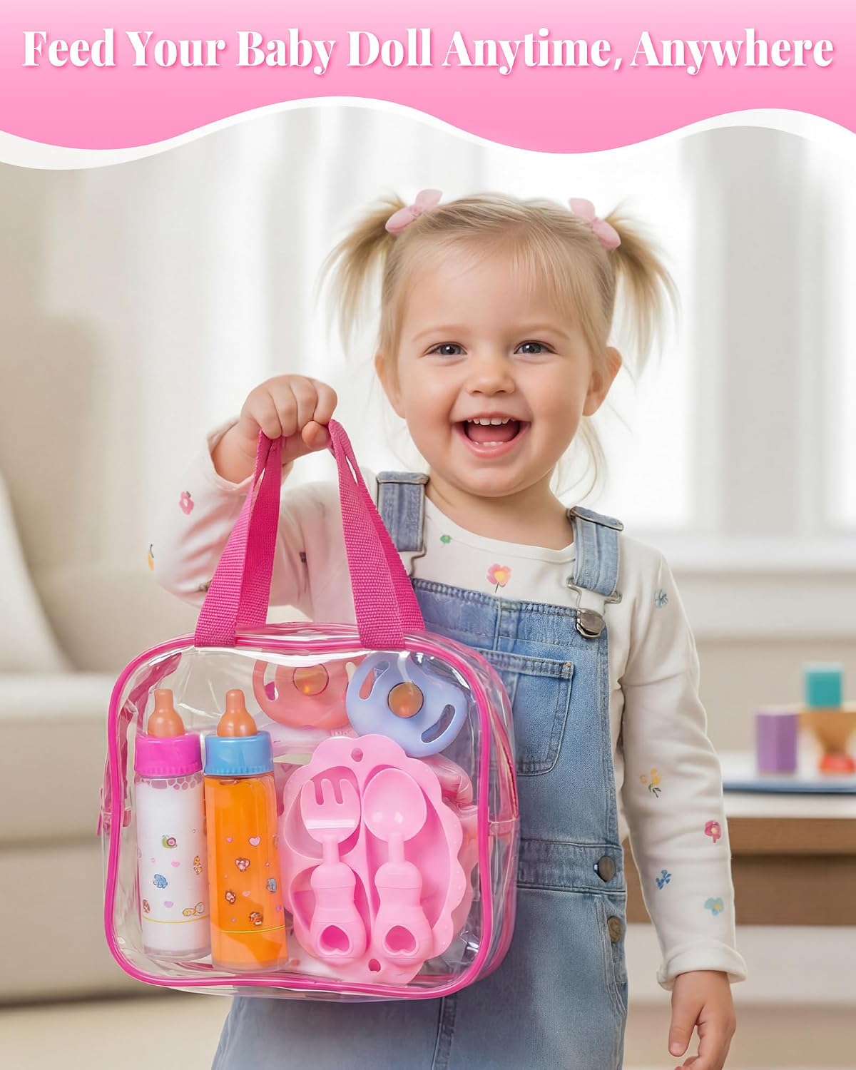 BABESIDE Baby Doll Accessories, 10 Pcs Doll Diaper Bag with Magic Bottles
