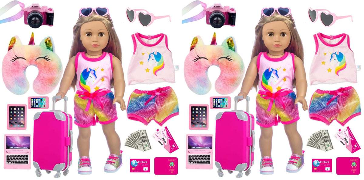 XFEYUE 23 Pcs American 18" Doll Clothes and Accessories Travel Set(No Doll