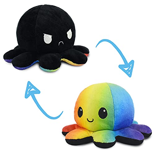 TeeTurtle Reversible Octopus Plushie 4-Inch Pink + Aqua Two-Sided Flip Plush Toy with Embroidered Details - Cute Mini Collectible Plush for Kids, Teens, and Adults