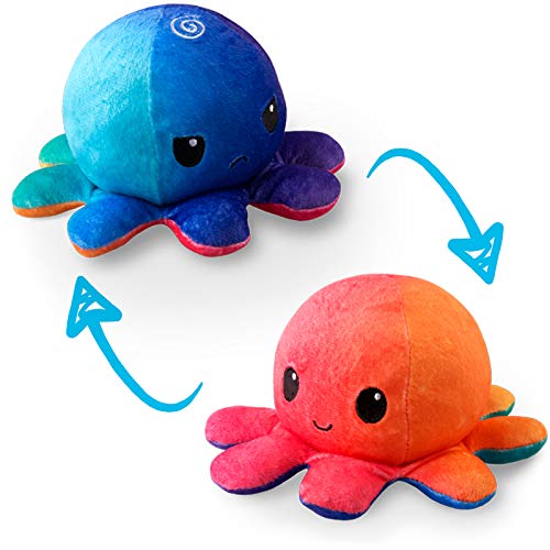 TeeTurtle Reversible Octopus Plushie 4-Inch Pink + Aqua Two-Sided Flip Plush Toy with Embroidered Details - Cute Mini Collectible Plush for Kids, Teens, and Adults