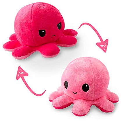 TeeTurtle Reversible Octopus Plushie 4-Inch Pink + Aqua Two-Sided Flip Plush Toy with Embroidered Details - Cute Mini Collectible Plush for Kids, Teens, and Adults