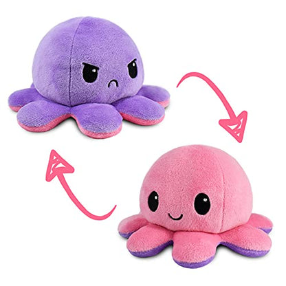 TeeTurtle Reversible Octopus Plushie 4-Inch Pink + Aqua Two-Sided Flip Plush Toy with Embroidered Details - Cute Mini Collectible Plush for Kids, Teens, and Adults