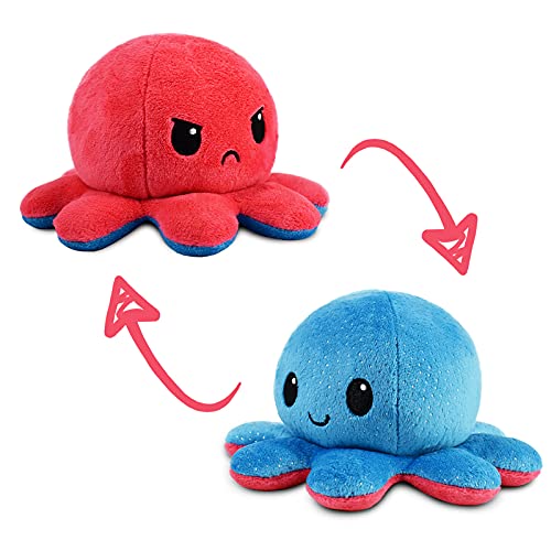 TeeTurtle Reversible Octopus Plushie 4-Inch Pink + Aqua Two-Sided Flip Plush Toy with Embroidered Details - Cute Mini Collectible Plush for Kids, Teens, and Adults