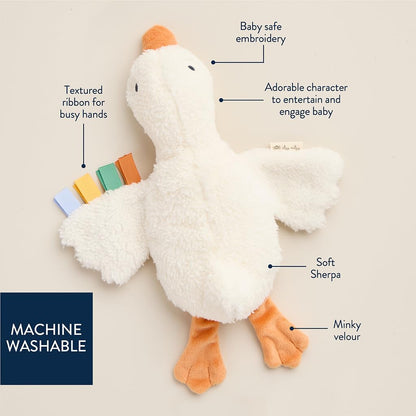 Itzy Ritzy Huggable Lovey, Plush Comfort Toy with Sensory Ribbons (Goose)
