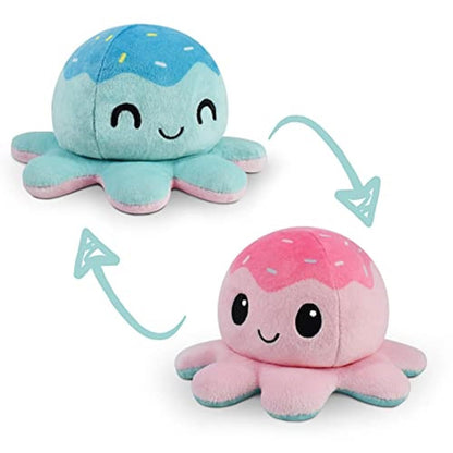TeeTurtle Reversible Octopus Plushie 4-Inch Pink + Aqua Two-Sided Flip Plush Toy with Embroidered Details - Cute Mini Collectible Plush for Kids, Teens, and Adults