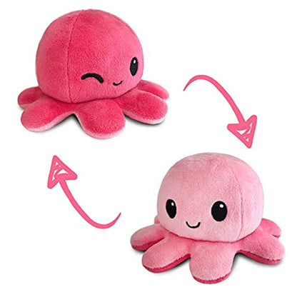 TeeTurtle Reversible Octopus Plushie 4-Inch Pink + Aqua Two-Sided Flip Plush Toy with Embroidered Details - Cute Mini Collectible Plush for Kids, Teens, and Adults