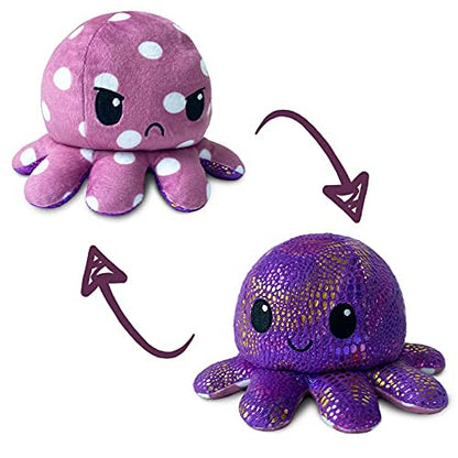 TeeTurtle Reversible Octopus Plushie 4-Inch Pink + Aqua Two-Sided Flip Plush Toy with Embroidered Details - Cute Mini Collectible Plush for Kids, Teens, and Adults
