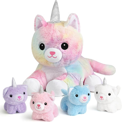 KMUYSL Mommy Plush Toys with 4 Babies, Stuffed Animal for Kids, Unicorn