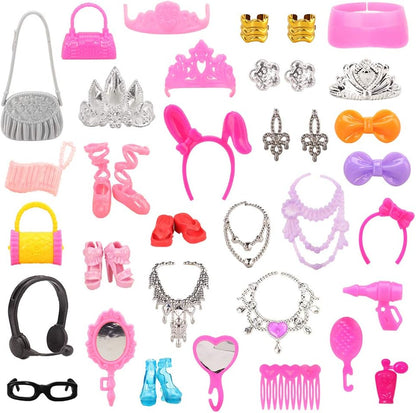40 PCS Doll Accessory Bags Crown Necklace Comb for 11.5 inch Girl Doll