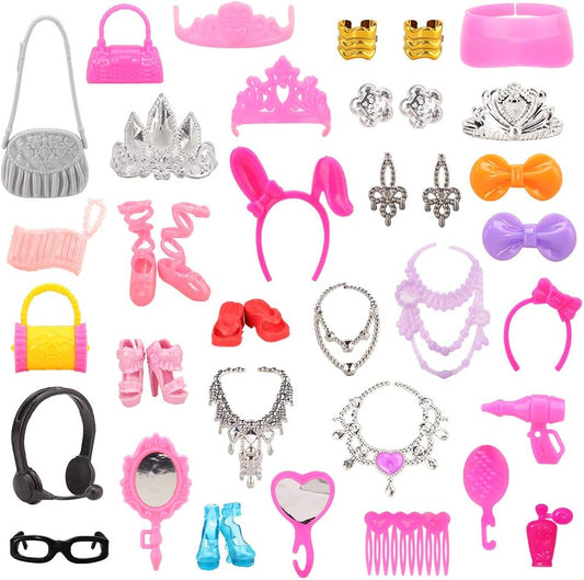 40 PCS Doll Accessory Bags Crown Necklace Comb for 11.5 inch Girl Doll
