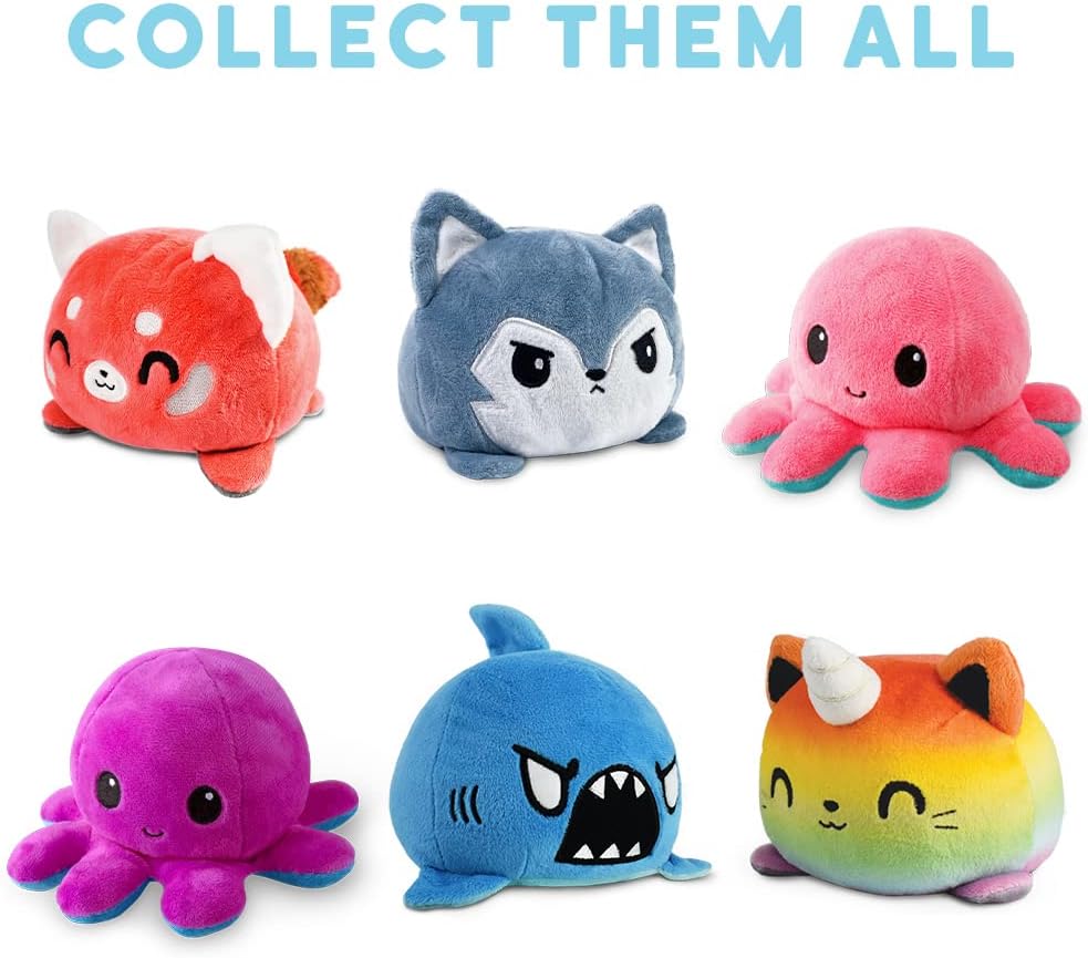 TeeTurtle Reversible Octopus Plushie 4-Inch Pink + Aqua Two-Sided Flip Plush Toy with Embroidered Details - Cute Mini Collectible Plush for Kids, Teens, and Adults