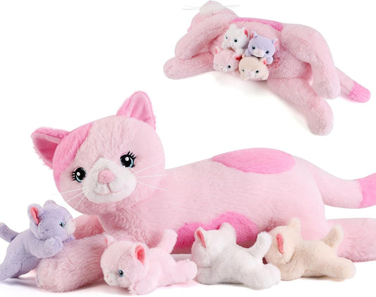 gnomantic Cat Stuffed Animals with Babies Inside, Mommy Toy for Kids