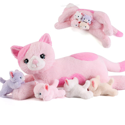 gnomantic Cat Stuffed Animals with Babies Inside, Mommy Toy for Kids