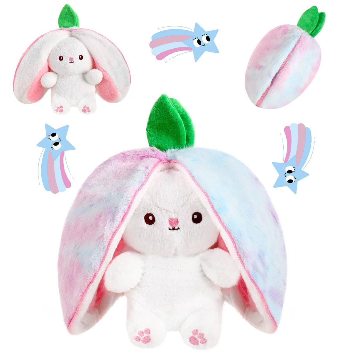 MIAODAM Strawberry Bunny Stuffed Animal,Reversible Cute Bunny Rabbit Plush