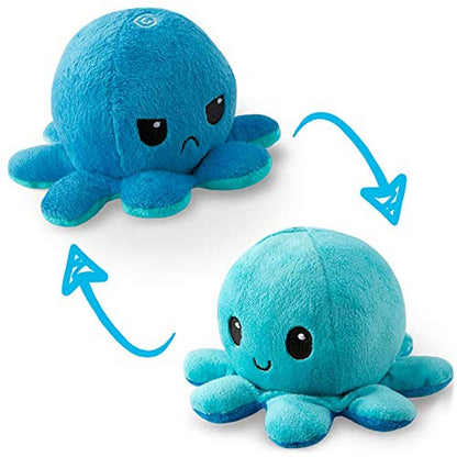 TeeTurtle Reversible Octopus Plushie 4-Inch Pink + Aqua Two-Sided Flip Plush Toy with Embroidered Details - Cute Mini Collectible Plush for Kids, Teens, and Adults