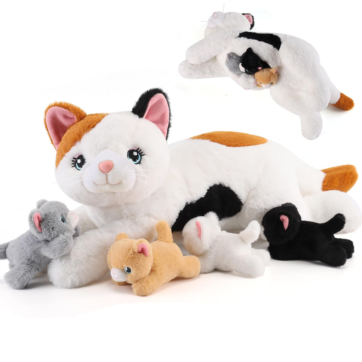 gnomantic Cat Stuffed Animals with Babies Inside, Mommy Toy for Kids