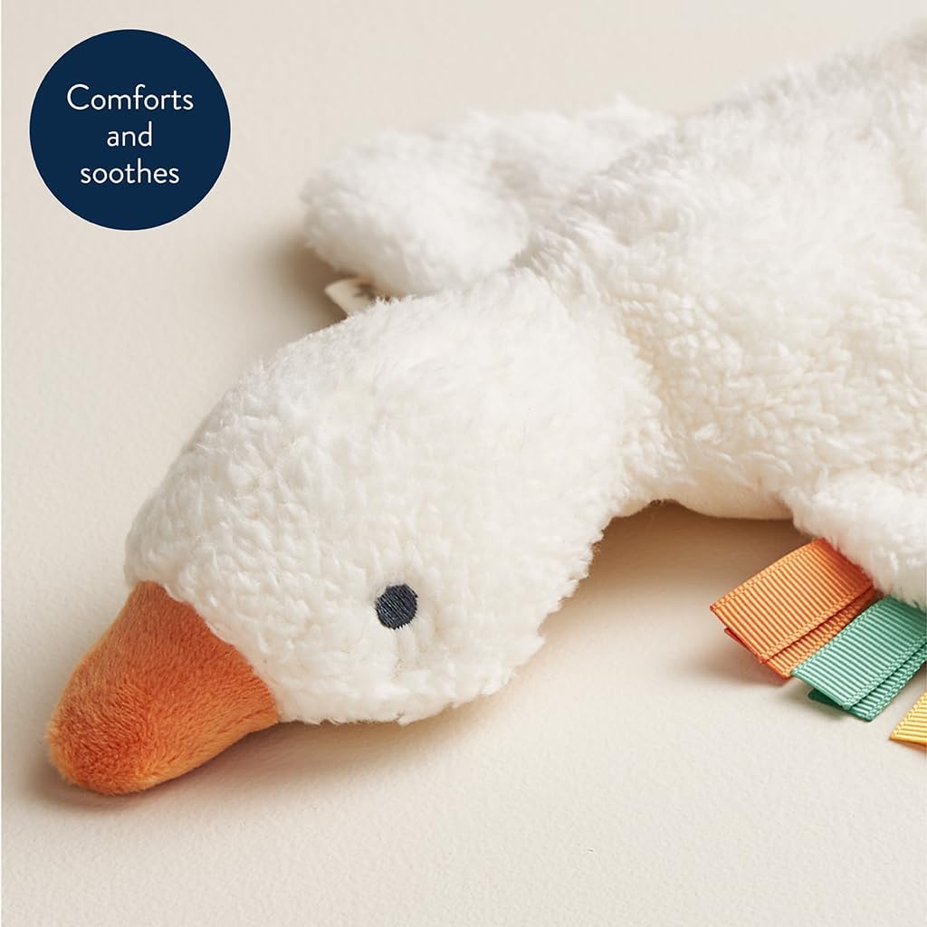Itzy Ritzy Huggable Lovey, Plush Comfort Toy with Sensory Ribbons (Goose)