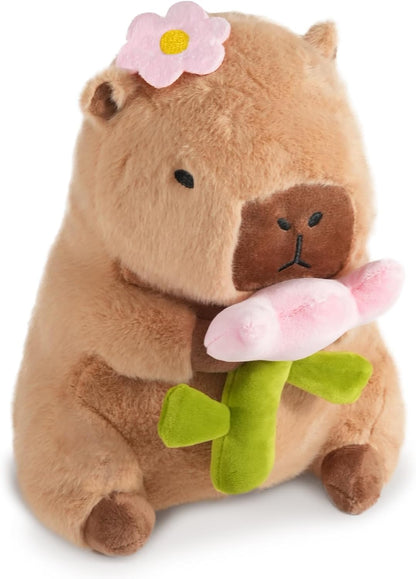 CHDBLOCK Flower Capybara Plush, Cute Capybara Plush Pillow Kawaii Flower Stuffed Aniamls Capybara Plushies Toys Gifts for Kids 11 inch