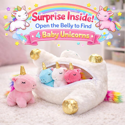 KMUYSL Mommy Plush Toys with 4 Babies, Stuffed Animal for Kids, Unicorn