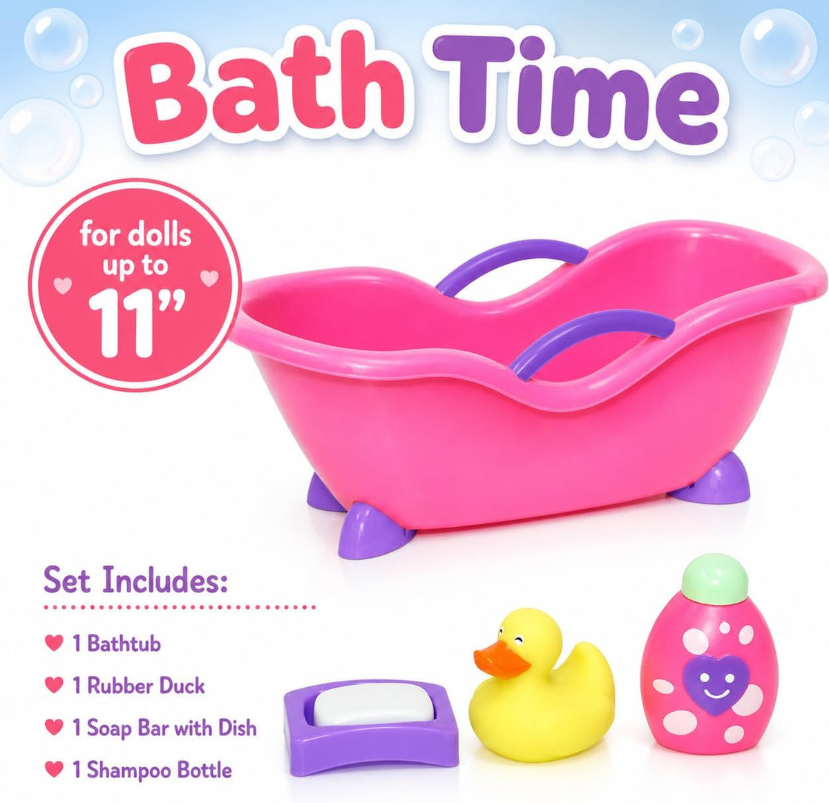 JC Toys Deluxe Doll Accessory Bundle | High Chair, Crib, Bath and Extra Accessories for Dolls up to 11" | Fits 11" La Baby & Other Similar Sized Dolls, Pink (81453)