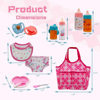 Baby Doll Accessories Magic Bottle Set - Doll Feeding Pretend Playset with Disappearing Milk & Juice Bottles,Handbag Pacifiers Bowl Diaper & Bib Doll Bottle Toys set Gift for Kids Girls Ages 3+