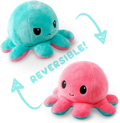 TeeTurtle Reversible Octopus Plushie 4-Inch Pink + Aqua Two-Sided Flip Plush Toy with Embroidered Details - Cute Mini Collectible Plush for Kids, Teens, and Adults
