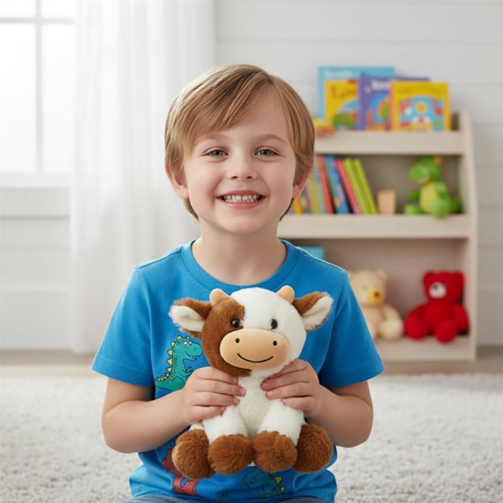 YUKOUQIAN Cow Stuffed Animal Cute Cow Plush Doll Toy 8 inch for Girls Boys Christmas (zuoniu Brown)