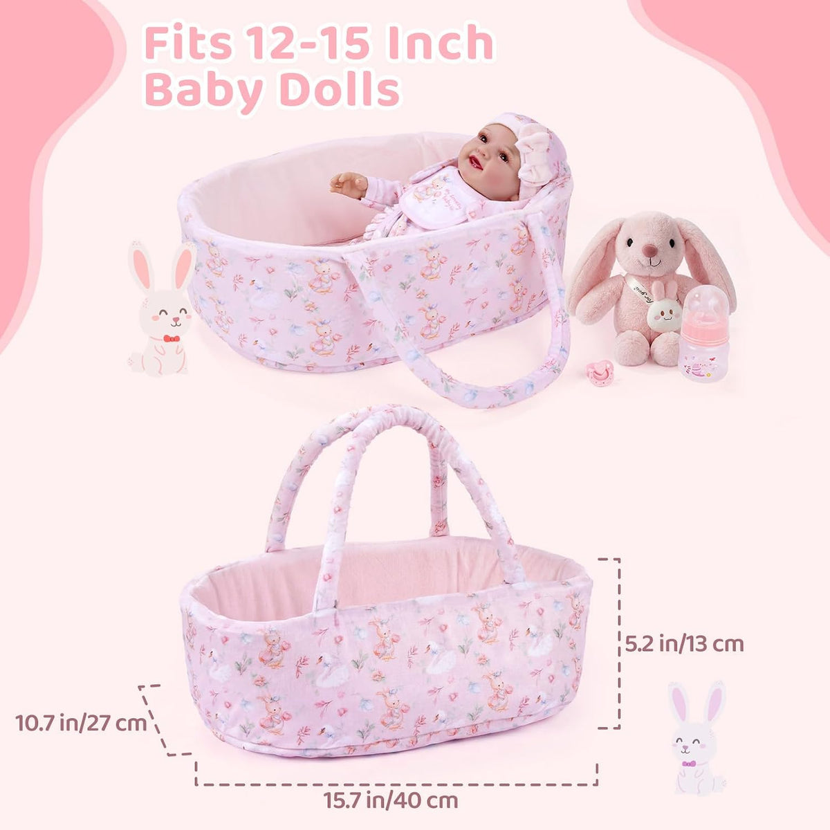 BABESIDE 8 Pcs Baby Doll Clothes Set with Bassinet for 12-15 Inch Dolls