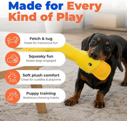 Best Pet Supplies Interactive Squeaky Dog Toy - Crinkle Duck, Yellow