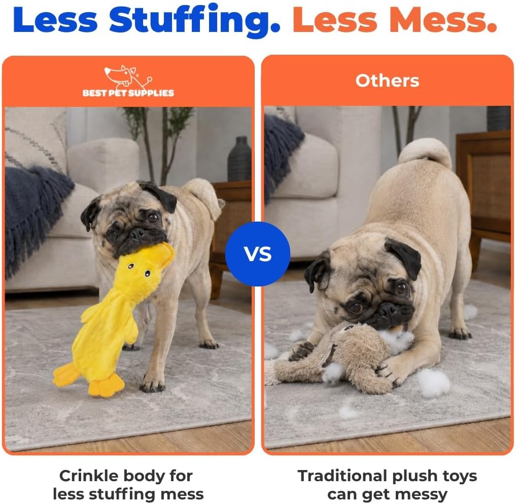 Best Pet Supplies Interactive Squeaky Dog Toy - Crinkle Duck, Yellow
