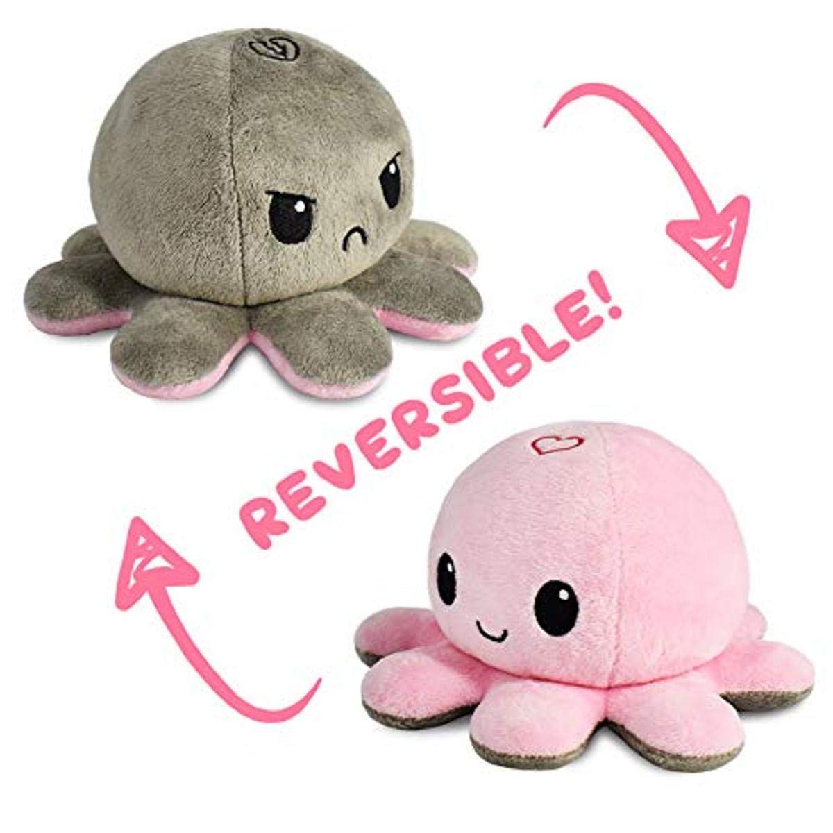 TeeTurtle Reversible Octopus Plushie 4-Inch Pink + Aqua Two-Sided Flip Plush Toy with Embroidered Details - Cute Mini Collectible Plush for Kids, Teens, and Adults