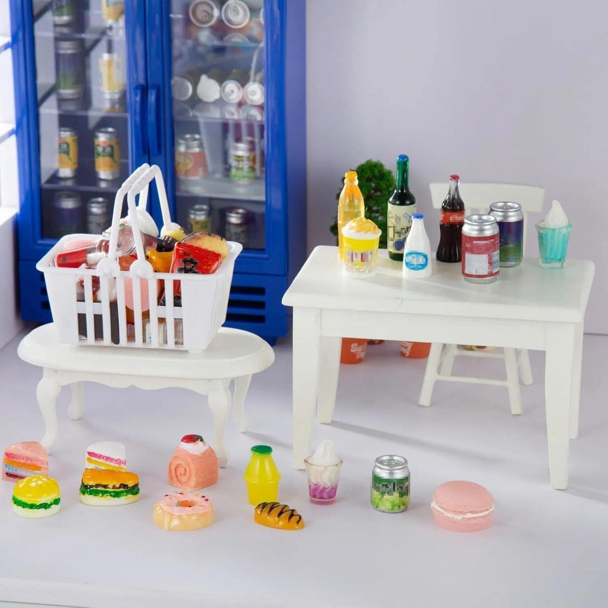 50 Pcs Miniature Food Drink Bottles Soda Pop Cans Pretend Play Kitchen Game Party Accessories Toys Hamburg Cake Ice Cream for 1/12 Doll House (25Food+25Drink)