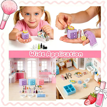 72Pcs Dollhouse Mini Jewelry Storage Case Handbag Towel Cosmetic Set