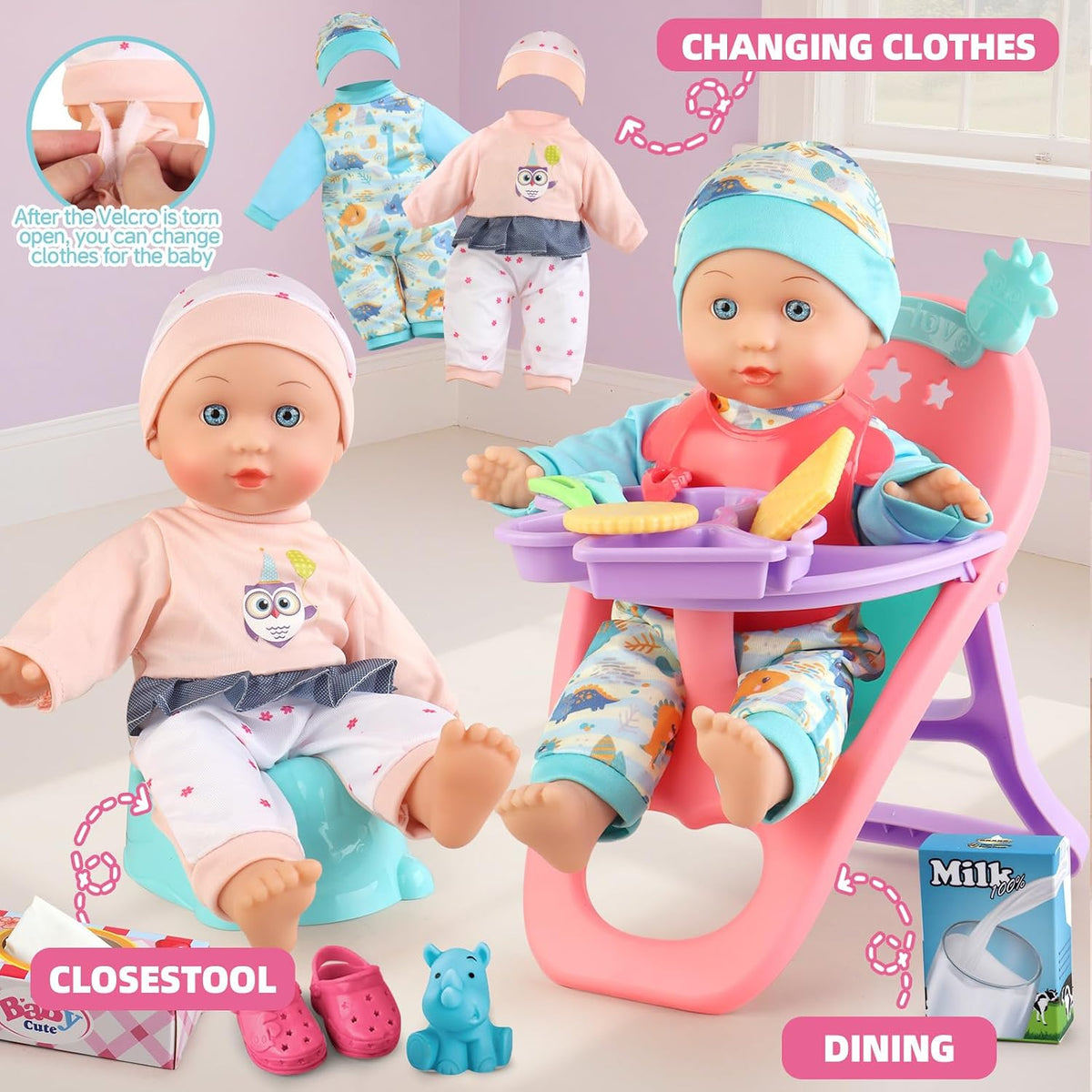 Baby Doll Stroller for Kids 3 4 5 6,Have Doll and 23 PCS Doll Accessories