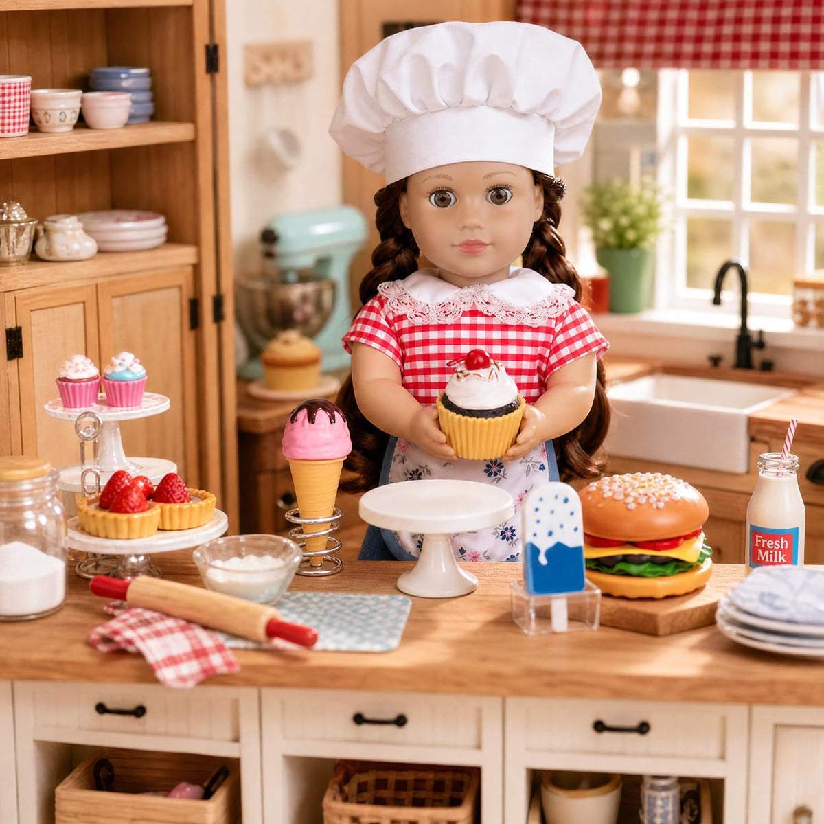 Ecore Fun American 18 Inch Chef Doll Clothes & Play Food Accessories Set