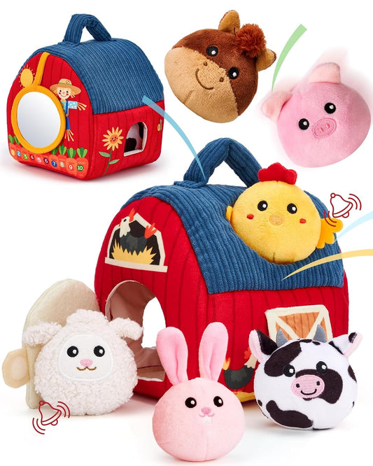 hahaland Baby Toys 6-12 Months - Surprise Barn Stuffed Farm Animals Plush