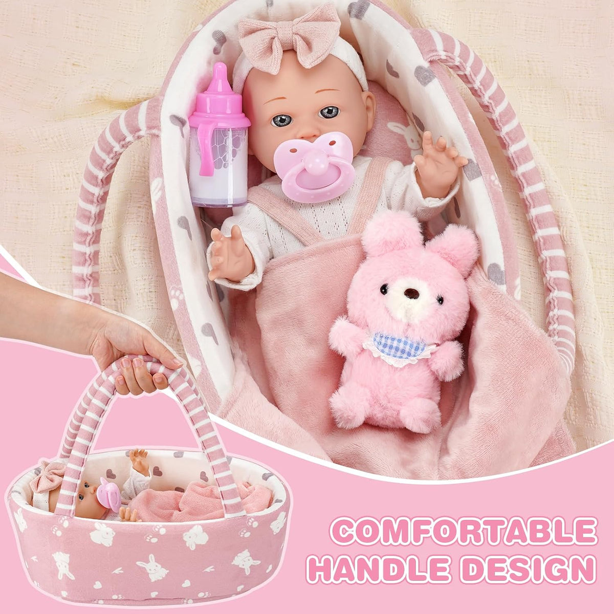 Dreamon Baby Doll Set 12" Baby Doll with Feeding & Caring Accessories, Pink
