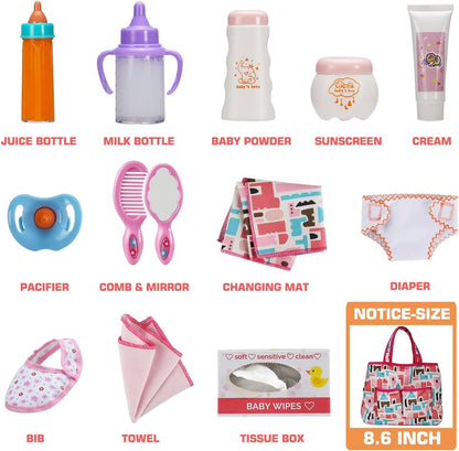 14 Pack Baby Doll Feeding and Caring Set with Diaper Bag