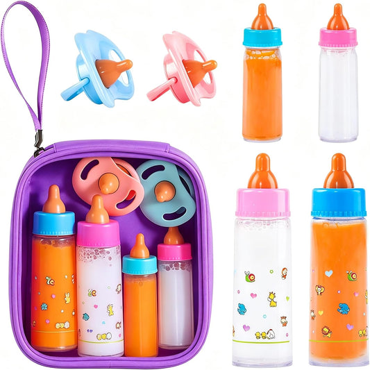 SCOM Baby Doll Bottle Accessories - 6 Pcs Magic Milk Feeding Toys Purple