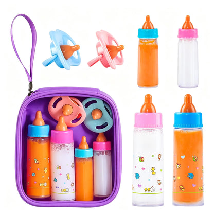SCOM Baby Doll Bottle Accessories - 6 Pcs Magic Milk Feeding Toys Purple