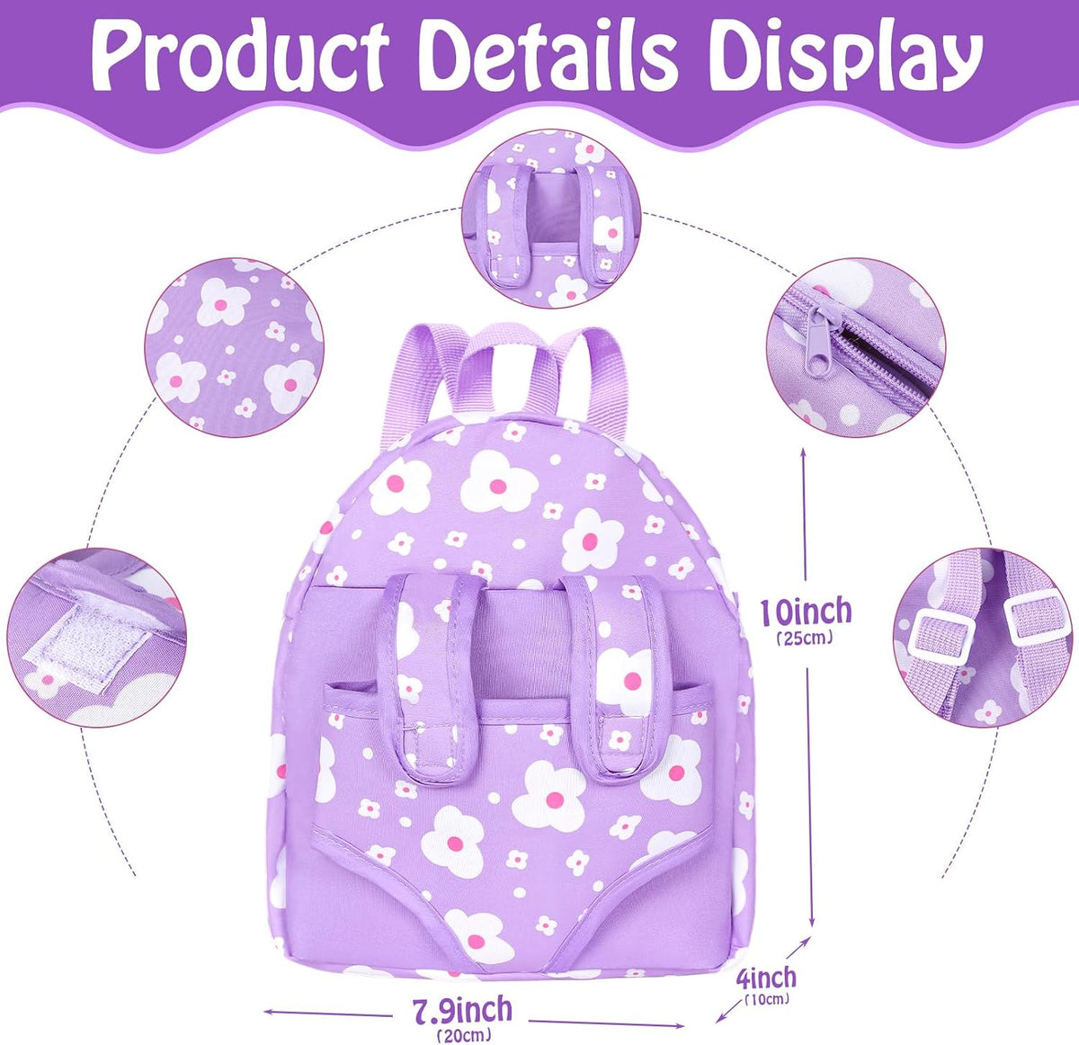 12" Baby Doll with Flower Pattern Backpack Carrier and Accessories Toys
