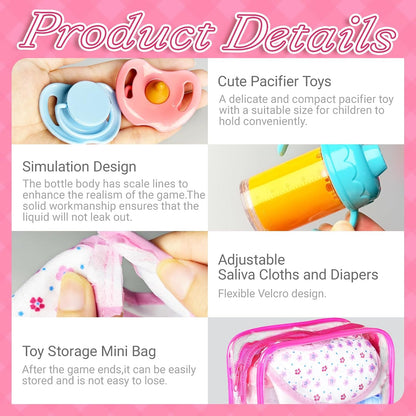 15Pcs Baby Doll Accessories Magic Bottle Set,Pretend Play Feeding Toy with Juice Milk Bottles,Sippy Cups,Pacifiers,Bowl Spoons,Bib,Diaper,Dolls Feeding Kit for Kids Girls,Party,Gift