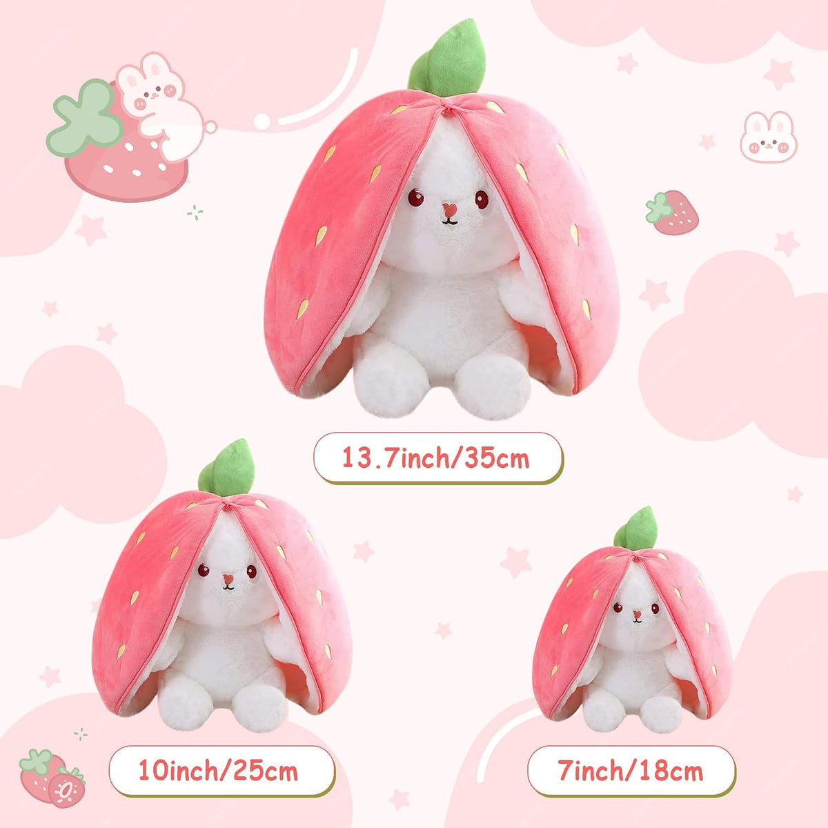 MIAODAM Strawberry Bunny Stuffed Animal,Reversible Cute Bunny Rabbit Plush