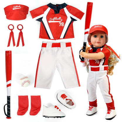 ARTST American18 Inch Doll Softball Accessories and Clothes Outfit Set