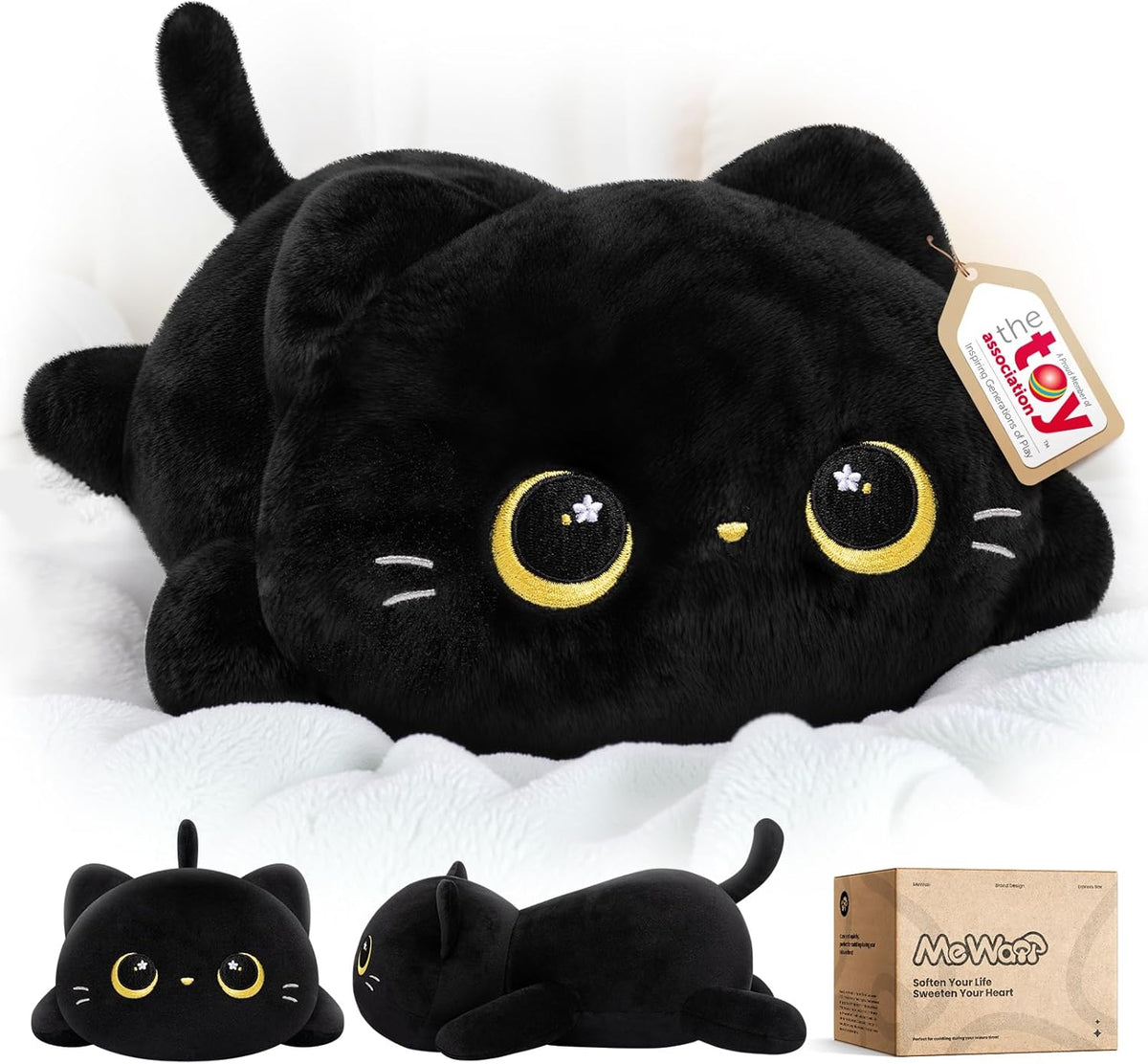 Mewaii Black Cat Plush Pillow Cute Plushies, Squishy & Huggable, 13 in