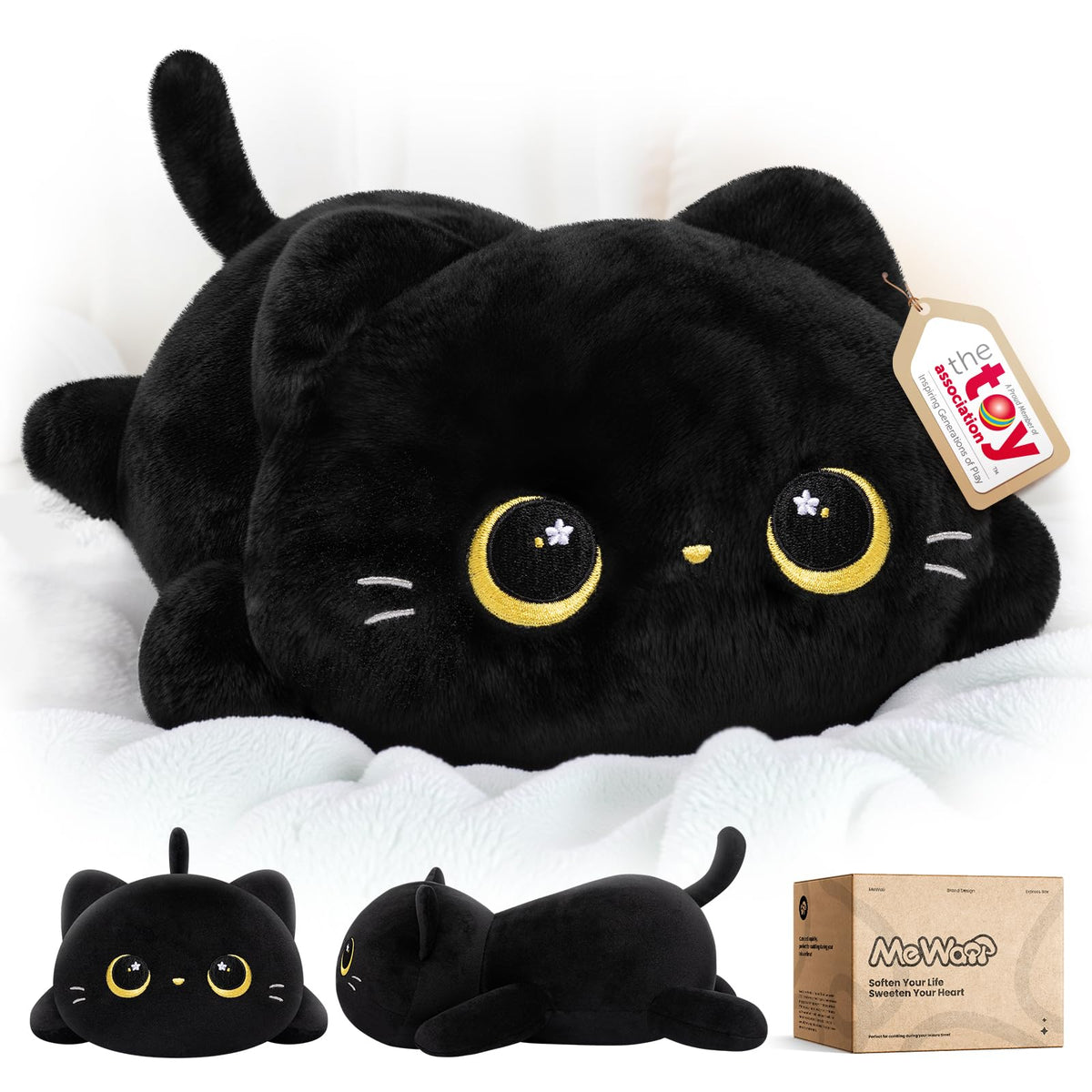 Mewaii Black Cat Plush Pillow Cute Plushies, Squishy & Huggable, 13 in
