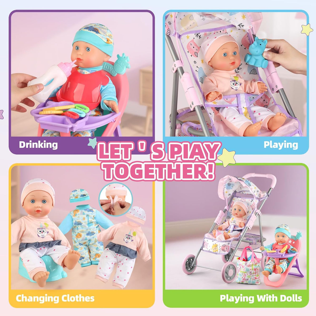 Baby Doll Stroller for Kids 3 4 5 6,Have Doll and 23 PCS Doll Accessories
