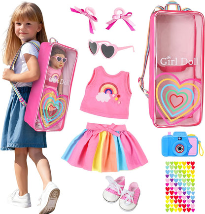 ZITA ELEMENT 18 Inch Girl Doll Travel Carrier Backpack Rainbow Heart Style