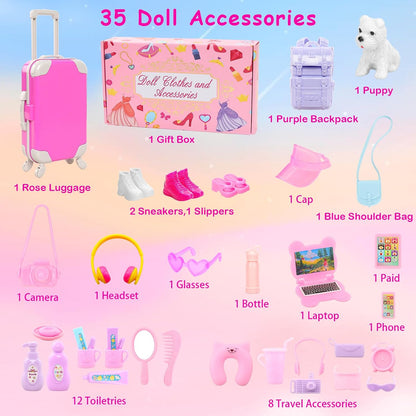 40 PCS Doll Travel Accessories Playset for 11.5 Inch Girl Dolls